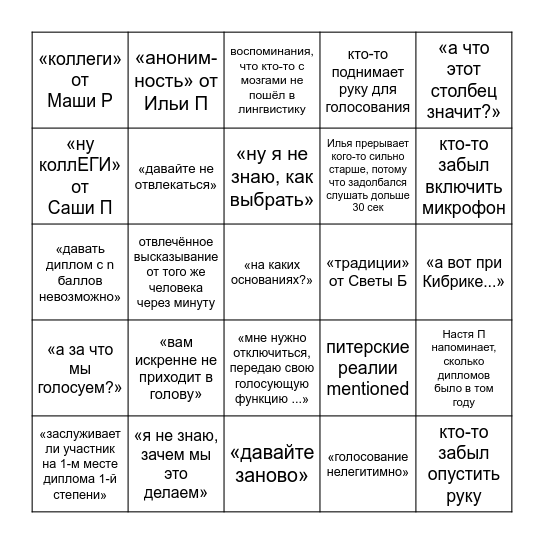 жюри традиционки edition Bingo Card
