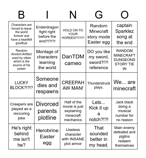 minecraft movie predictionsBingo Card