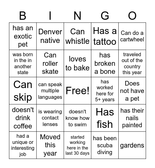 Find a co-worker who... Bingo Card