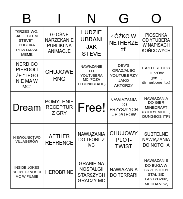 MINECRAFT FILM Bingo Card