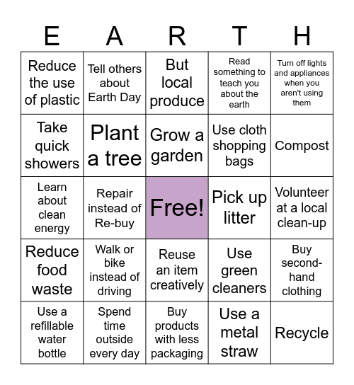 Earth Day Bingo Card