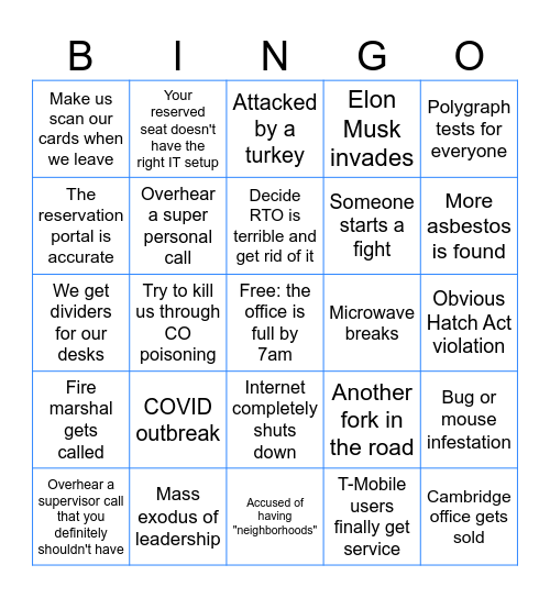 The FEMA Apocalypse: RTO Bingo Card