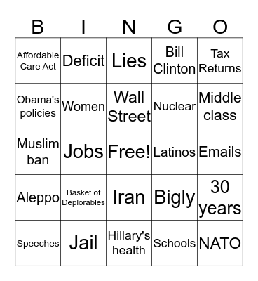 Debate Bingo Card