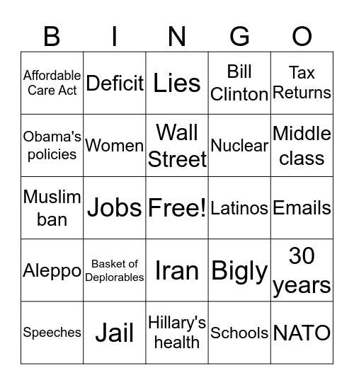 Debate Bingo Card