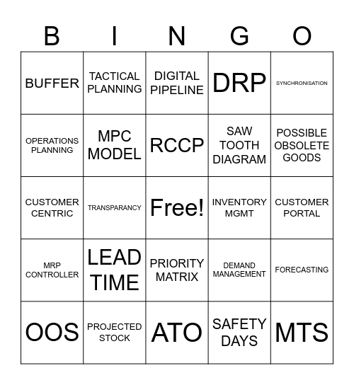 PBFS Supply Chain Bingo Card