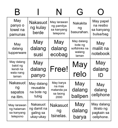 Linis Bingo Card