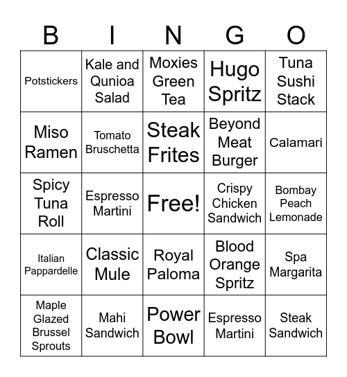 Moxies Bingo Card