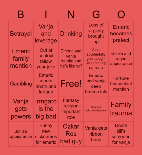 Holy Terrors Bingo Card