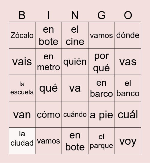 Unidad 3A Bingo Card