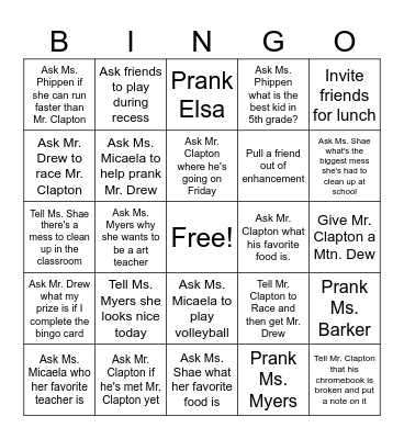 Social BINGO Card