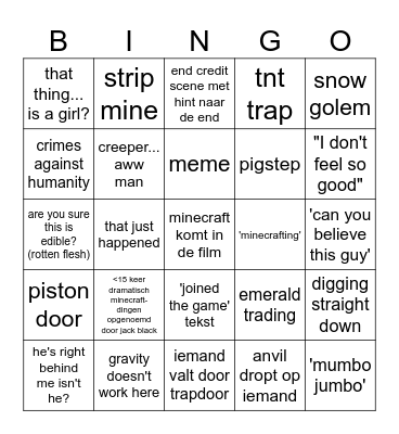 minecraft-film Bingo Card