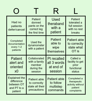 OT Month Bingo Card