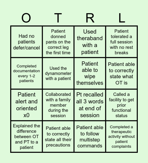 OT Month Bingo Card