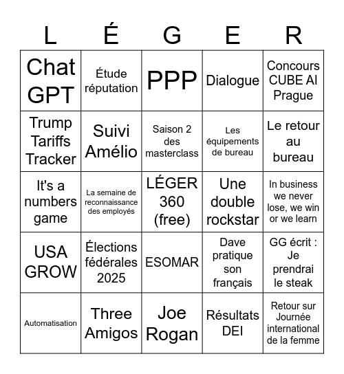 TGIF BINGO AVRIL 2025 Bingo Card
