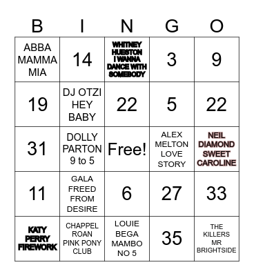 STARMIX MUSIC BINGO 1 - 25 Bingo Card