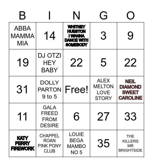 STARMIX MUSIC BINGO 1 - 25 Bingo Card