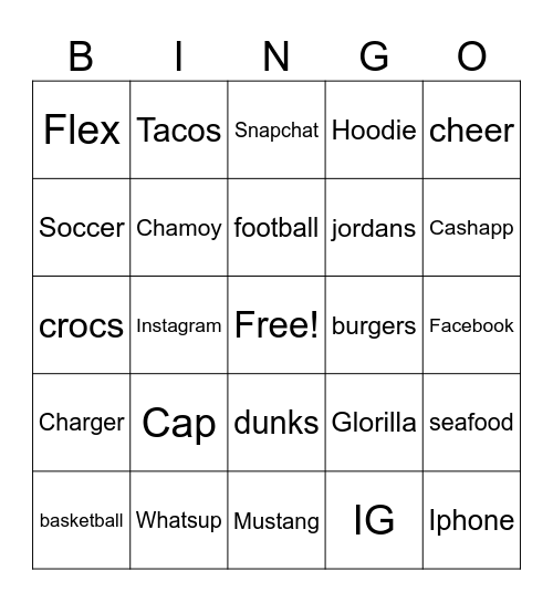 TEEN Bingo Card