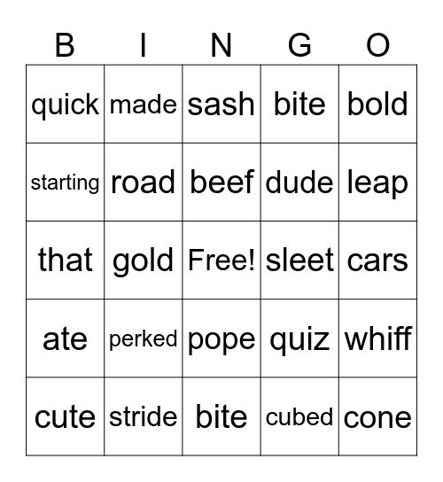 2nd Grade Bingo Card