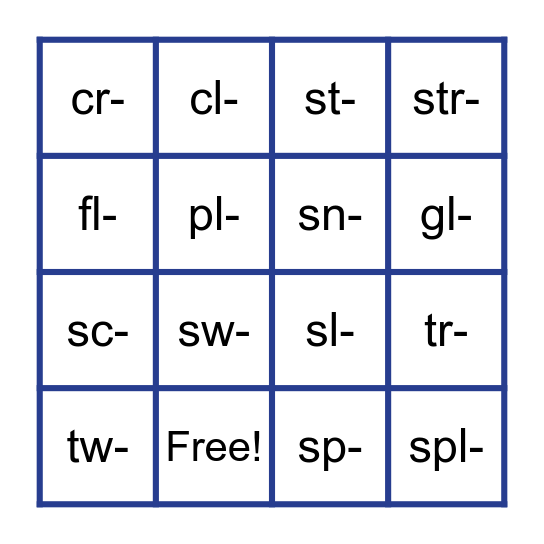 Beginning Blends Bingo! Bingo Card