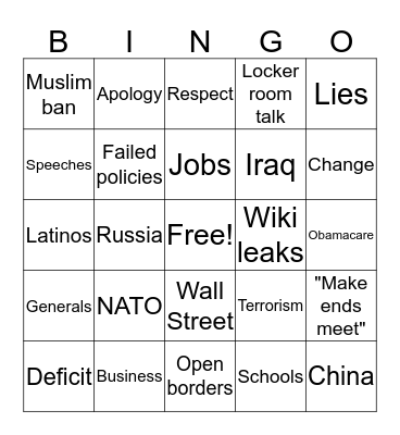 Debate Bingo Card