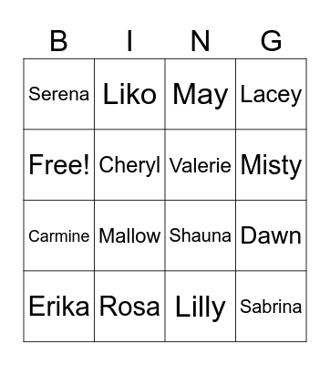 Pokemon Girls Bingo Card