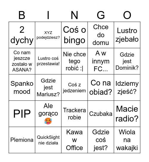 Piątkowe Bingo Card