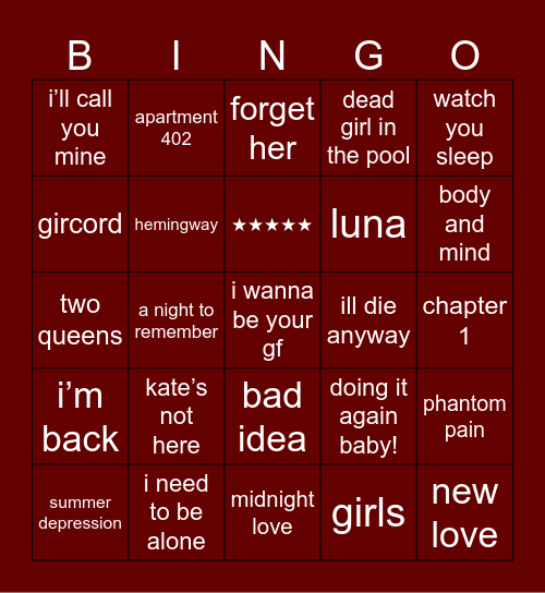 girl in red bingo! Bingo Card