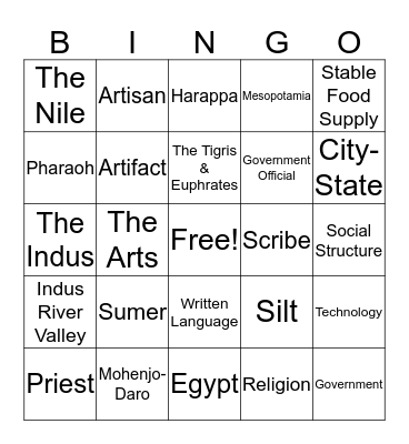 Ancient River Valley Civilizations Bingo Card