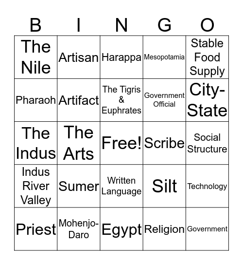 Ancient River Valley Civilizations Bingo Card