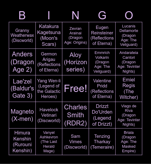 Niofo's favorite characters Bingo Card