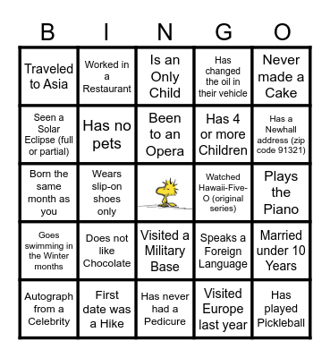 Tea Bingo Card