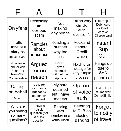 Call Bingo Card