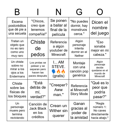 La Maincrapelícula Bingo Card