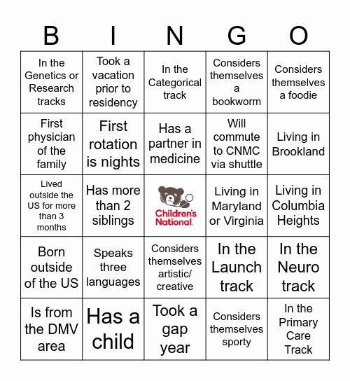 Meet Your Fellow Interns! Bingo Card