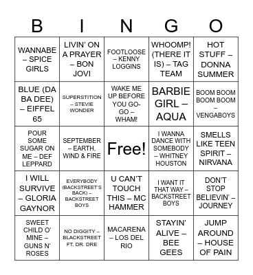 STARMIX KARAOKE BINGO 80s 90s Bingo Card