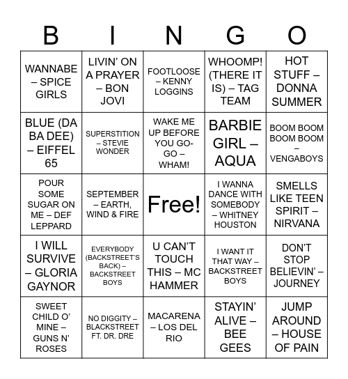 STARMIX KARAOKE BINGO 80s 90s Bingo Card