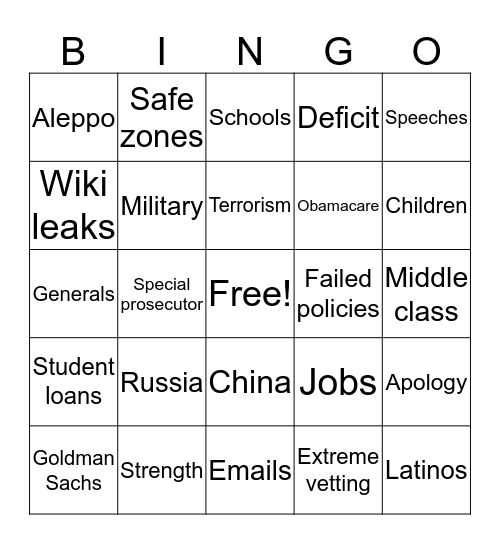 Debate Bingo Card