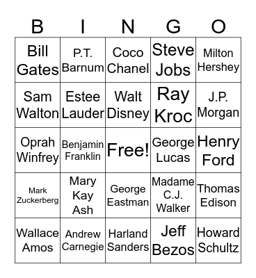 Famous Successful Entrepreneurs Bingo Card