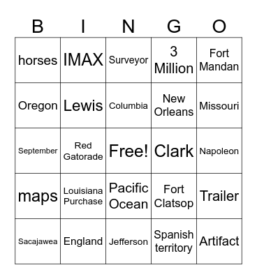 Lewis and Clark with 🦊 Bingo Card