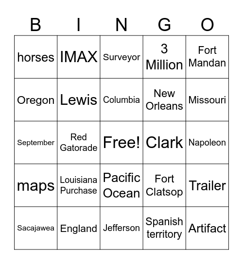 Lewis and Clark with 🦊 Bingo Card