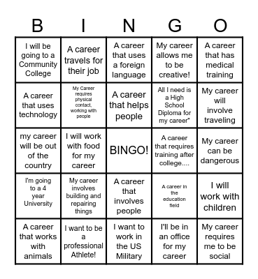 Career Day Bingo Card
