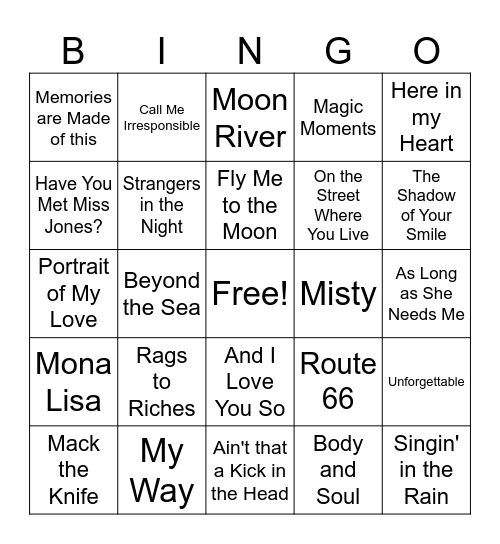Best of the Crooners Bingo Card