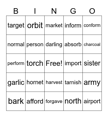 R-Controlled Bingo Card