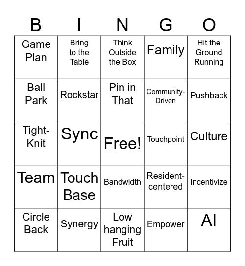 Corporate Buzzwords Bingo Card