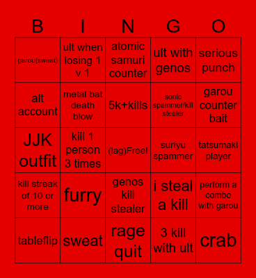 freaky battlegrounds bingo Card