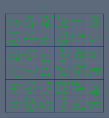 Minecraft movie Bingo Card