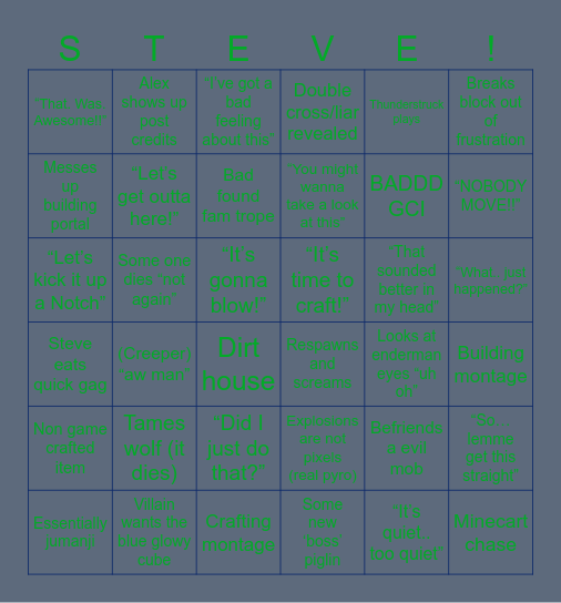 Minecraft movie Bingo Card
