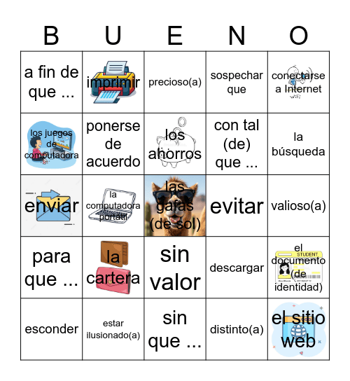 Avancemos 3 U5L1 Bingo Card