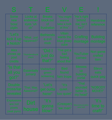 Minecraft movie Bingo Card