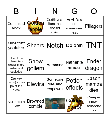 Minecraft movie Bingo Card